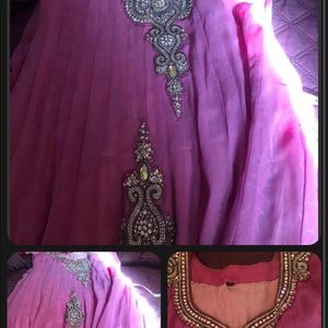 Womens Pink Stone Anarkali Suit